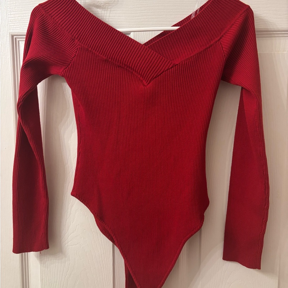 Fashion Nova Red Ribbed Bodysuit